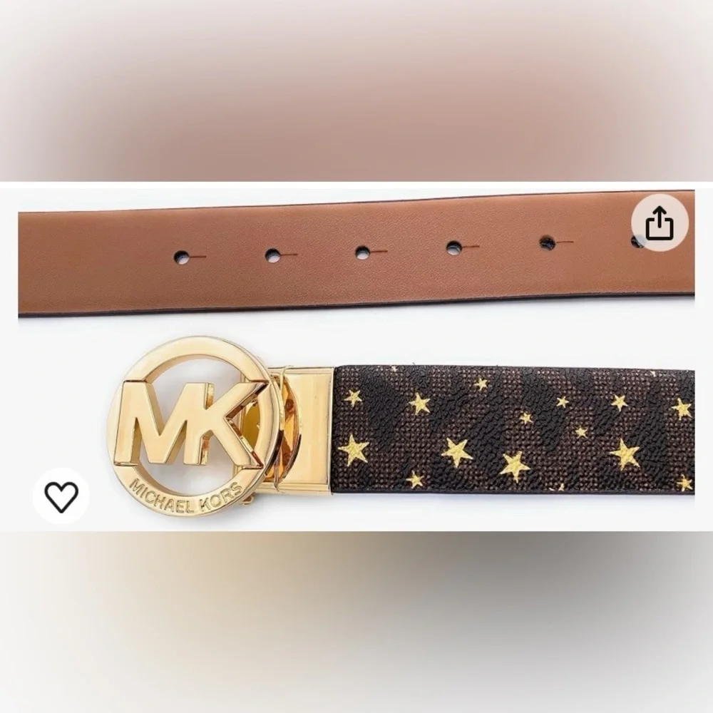Michael Kors Women's reversible belt- gold-coloured buckle with MK lette…